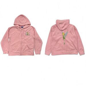 Vintage 90s Disney Tinker Bell Fleece Full Zip Hoodie Womens M Fairy Core Cozy